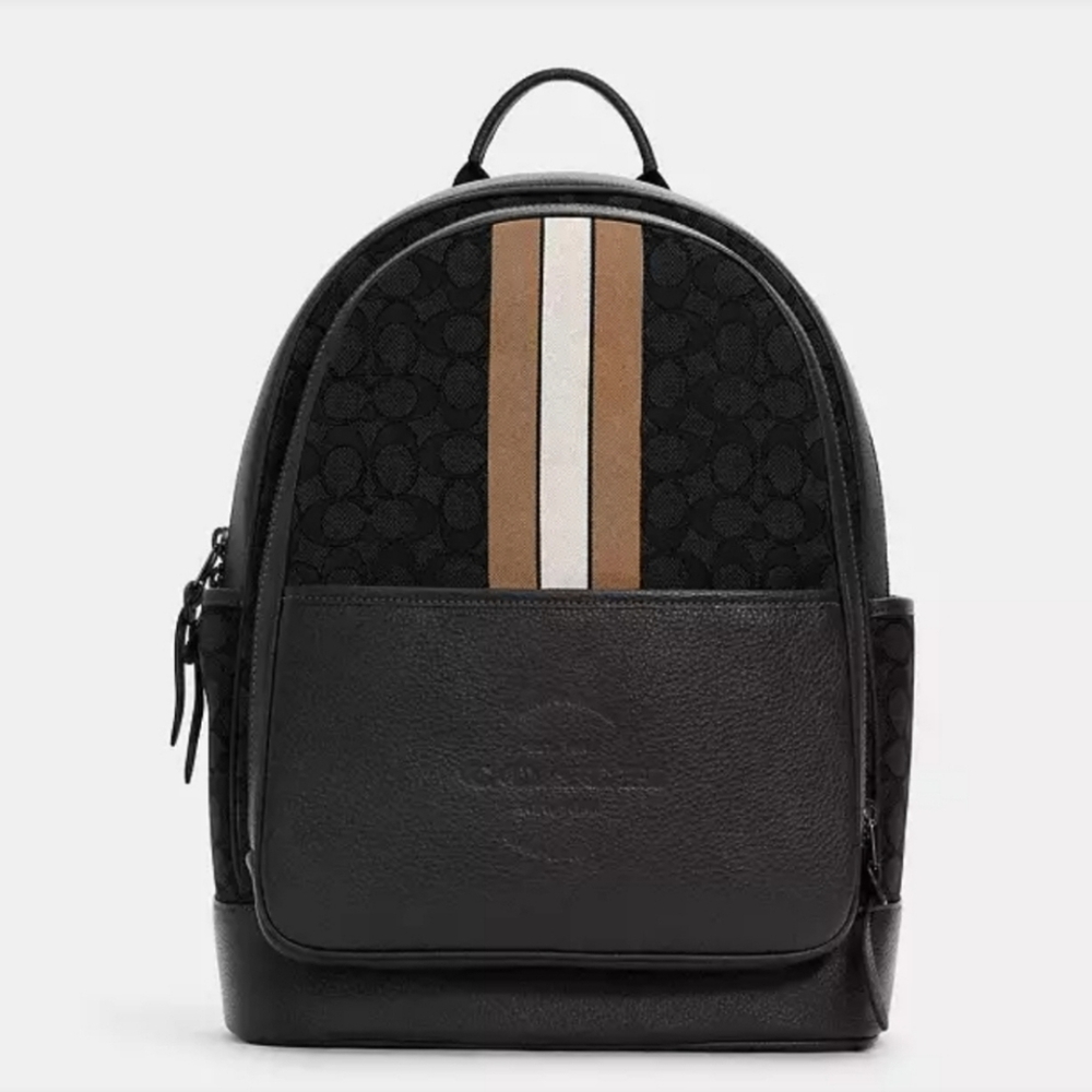 NWOT Authentic Coach Thompson Men's Leather Backpack Black with Stripe